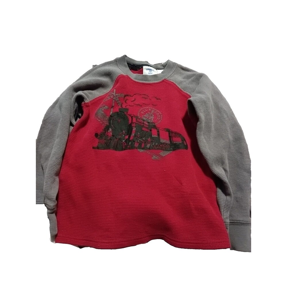 toughskins mix and match train long sleeve red and grey size 4t